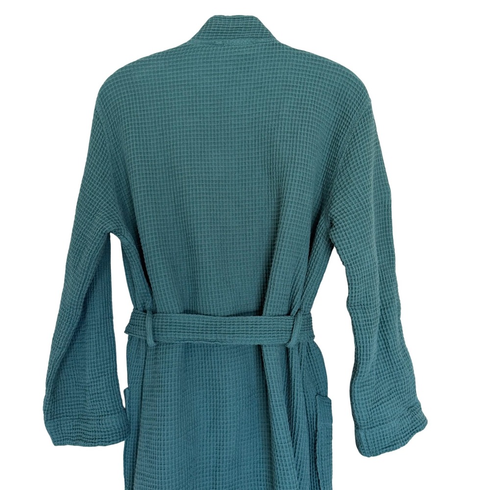 Coyuchi Organic Cotton Unisex Waffle Robe in Spruce Green S/M Self Tie NEW!! - Picture 8 of 11